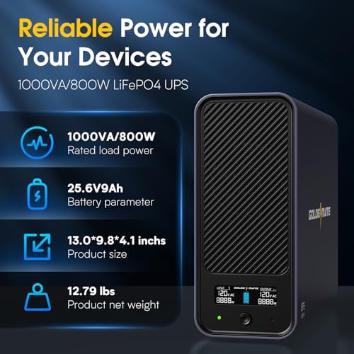 GOLDENMATE 1000VA/800W Lithium UPS Battery Backup & Surge Protector, Gray - Image 3