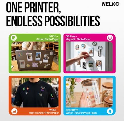 Nelko Flow Photo Printer, 2x3 Portable Inkjet Printer for Sticker, Magnetic, Water Transfer & Heat Transfer Paper, Bluetooth Compatible with iOS & Android, App Editing, Charcoal - Image 3