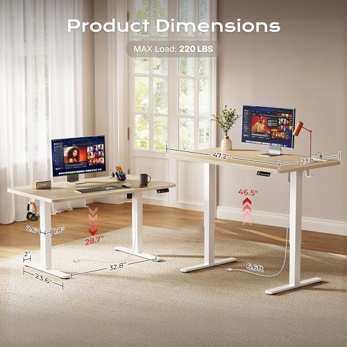 Huuger 47 X 24 Inch Electric Standing Desk with Power Outlets and USB-C Port, Height Adjustable Desk, Sit Stand Desk for Home Office, Computer & Gaming Desk with 3 Presets, Stable Steel Frame, Marple - Image 5