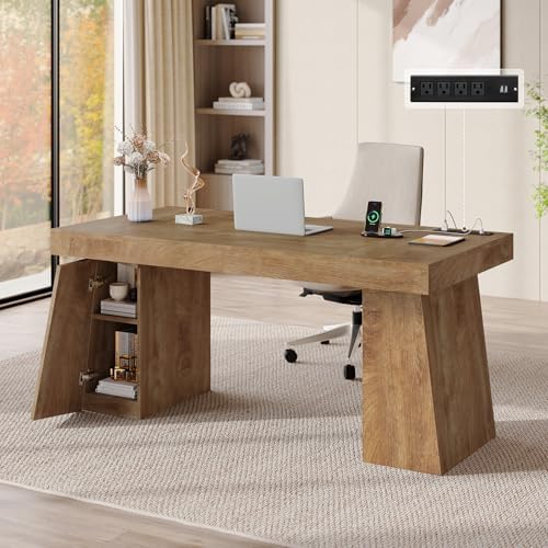 55" Wood Executive Desk with Storage, Home Office Desk by Unknown
