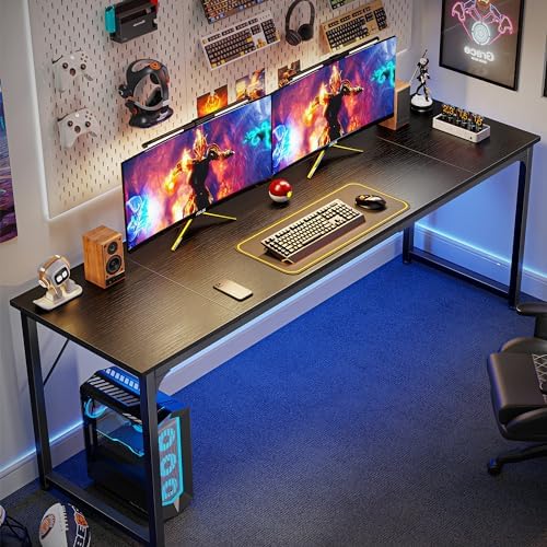 Huuger Computer Desk, 80 Inch Office Desk, Gaming Desk with Storage, Writing Desk Work Desk for Home Office, Study, Long Simple Desk, Large Legroom, Metal Frame, Black - Image 4