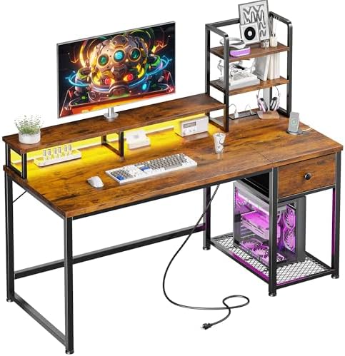 EnHomee 44" Small Computer Desk with Hutch & Shelves for Teen Gamer,Brown by EnHomee