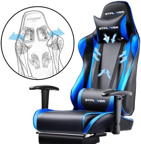GTPLAYER Gaming Chair with Footrest, Ergonomic Computer Game Desk Chair, Reclining Gamer Chair Seat Height Adjustment, Swivel Rocker with Headrest and Lumbar (Blue) - Image 5