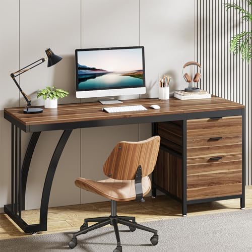 Tribesigns Computer Desk with 3 Drawers, 59-Inch PC Desk with Reversible Drawers, Industrial Study Writing Table Workstation with File Storage for Home Office, Walnut by Tribesigns