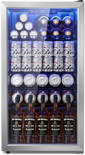 3.2 Cuft Beverage Fridge, 130 Can Mini Fridge With Glass Door, Silver by Tehanld