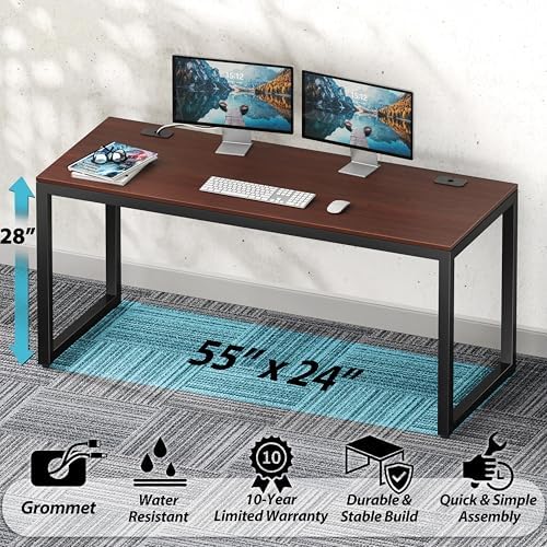 SHW 55-Inch Commercial-Grade Office Computer Desk, Cherry - Image 4