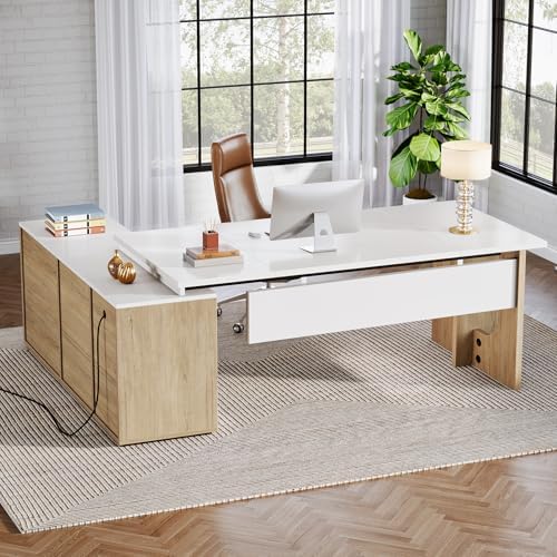 Tribesigns 74.8 Inch Executive Desk, L-Shaped Office Desk with Cabinet by Tribesigns
