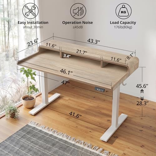 TIQLAB 47 * 24 inch Standing Desk with Curved Top Shelf, Maple - Image 3