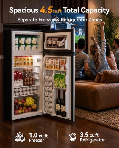 Tehanld 4.5 Cu.Ft Mini Fridge Freezer for Dorm/Office, 2-Door, Quiet - Image 3