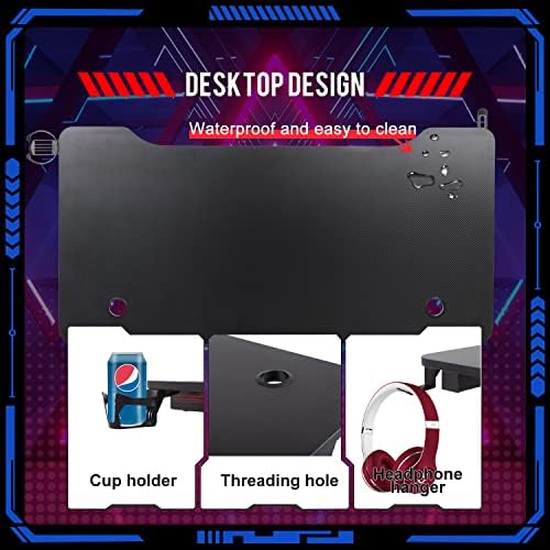 FDW Computer Desk Gaming Desk Student PC Desk Writing Desk Office Desk Modern Ergonomic Racing Style Table Workstation Carbon Fiber Headphone Hook (47in, Blue) - Image 5