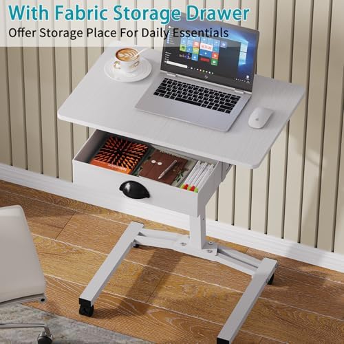 Rolling Standing Computer Desk With Drawer, Small Mobile Laptop Desk Cart - Image 5
