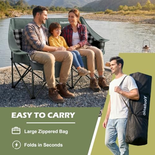 Youtanic Double Camping Chair, Heavy Duty 650lbs Padded Loveseat for Adults - Image 4