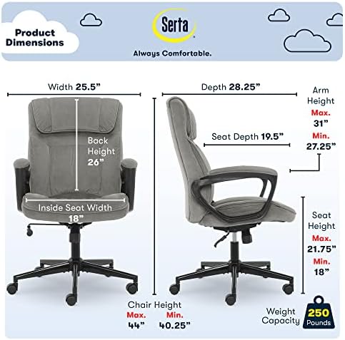 Serta Executive Office Chair Lumbar Support, Padded Arms Microfiber Chair - Image 4