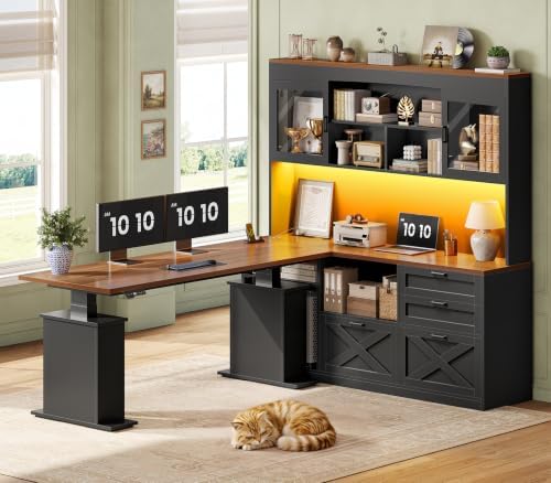 SEDETA 69" L Shaped Gaming Standing Desk with 4 Drawers, Storage Bookshelf by SEDETA