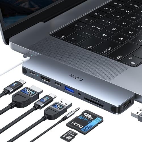 USB C Hub HDMI USB Adapter for MacBook Pro Air M3 M2 M1 2025-2018 13 14 16", MacBook Adapter Multiport 8 in 2 Mac USB C Hub with HDMI, Thunderbolt 3, 10G USB C&A Data Ports, SD TF Card Reader, Audio by HODO