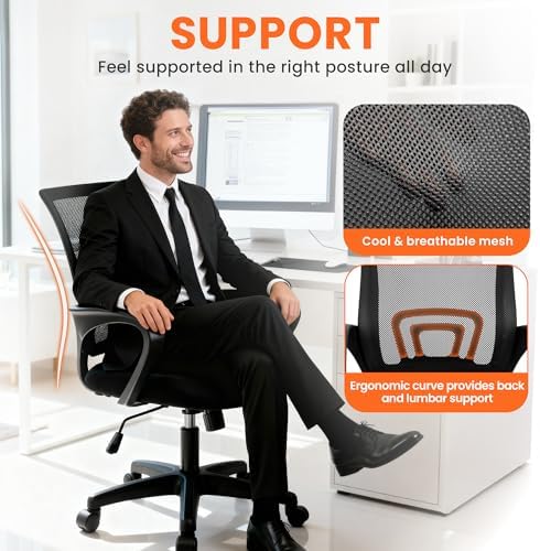 NEO CHAIR Office Computer Chair Ergonomic Mid-Back Mesh Desk Chair, Black - Image 5