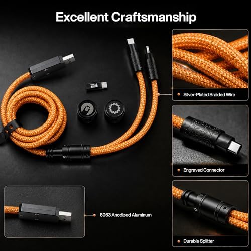 Angry miao Split Dual 8K Gaming Cable AM Edition 1.4m (4.6ft), High-Speed Dual Connection, Low Latency, Compatible with USB Type-C Devices, Durable Mesh Silver-Plated Wire - Starburst Orange - Image 5