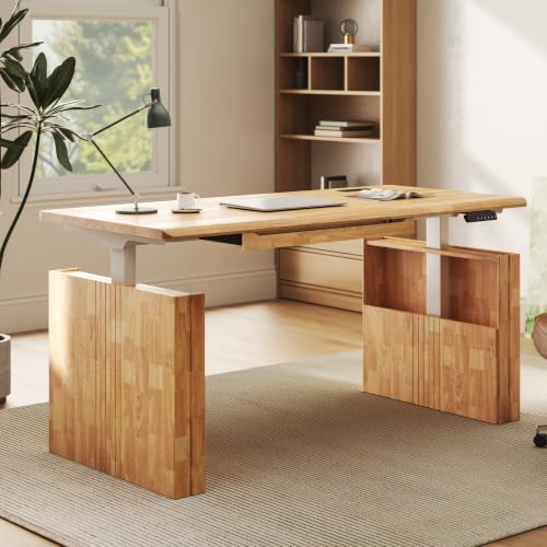 FLEXISPOT 63" WoodiX Solid Wood Executive Standing Desk with Drawer, Maple by Unknown
