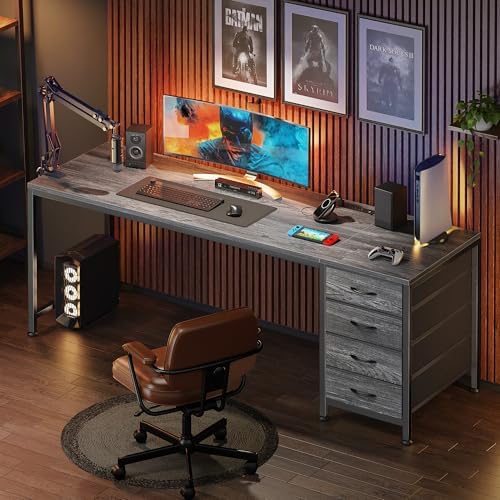 PRAISUN 63 Inch Computer Office Desk with Power Outelts and USB-C Port, Reversible Gaming Desk with 4 Fabric Drawers, Work Study Desk Work from Home, Grey - Image 7