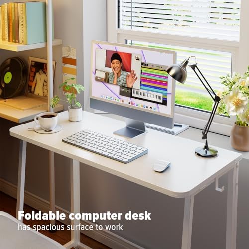 WOHOMO Folding Desk, 39.4" Foldable Computer Table for Small Spaces, White - Image 3