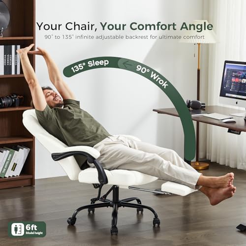 amseatec Big and Tall Office Chair with Footrest, Lumbar Support, White - Image 3