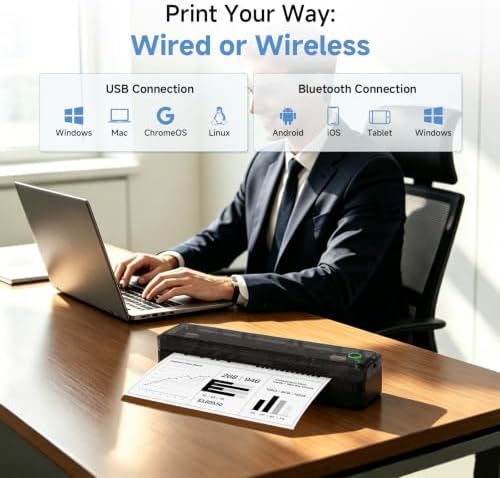 A8 Portable Thermal Printer, Wireless Bluetooth Inkless Printer for Travel, Supports 8.5" x 11" US Letter and A4 Thermal Paper, Compatible with iPhone, Android, Windows, Mac - Image 3
