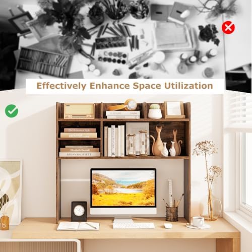 37" Desk Hutch Organizer, Desktop Bookshelf for Monitor Up to 32" - Image 7