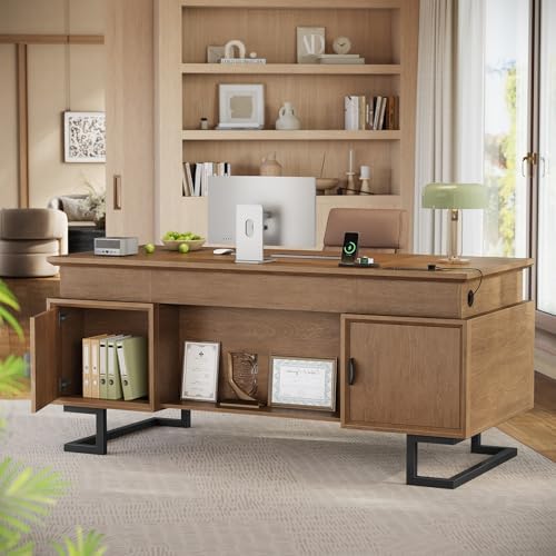 63" W x 27.6" D Executive Desk with 2 Cabinets & Power Outlet - Image 2