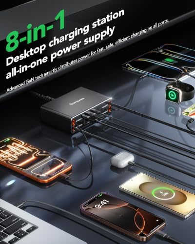 8-in-1 Retractable Charging Station for Multiple Devices, USB-C GaN Hub - Image 3