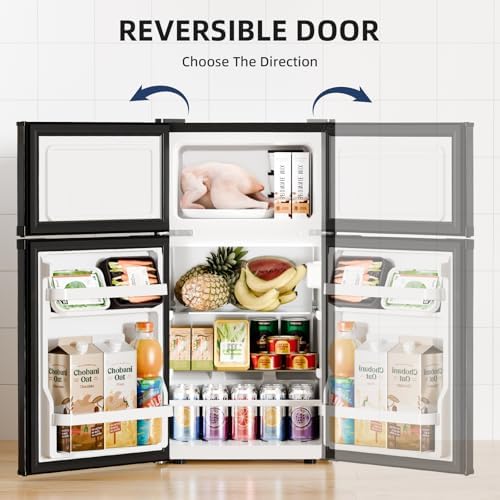 Antarctic Star Compact Mini Fridge with Freezer,Double Door with Adjustable Thermostat,Small Fridge Removable Shelves for Dorm/Office,2.5 Cu.Ft,Black - Image 4