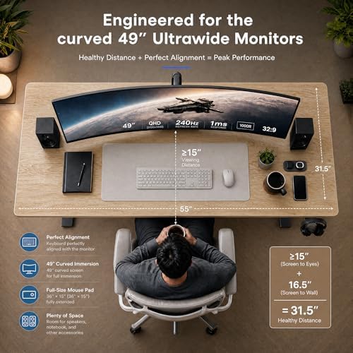 Grandder 55x32 Extra-Deep Electric Standing Desk, Wide Desktop Fits 49" Ultrawide Monitor+Dual Screens, 176 lbs Capacity, 2 Memory Presets, Anti Collision, Computer Desk for Home Office & Gaming, Oak - Image 4