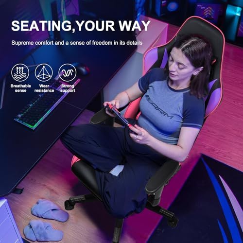 GTPLAYER Gaming Chair with Footrest, Ergonomic Computer Game Desk Chair, Reclining Gaming Chair Seat Height Adjustment, Swivel Rocker with Headrest and Lumbar (Colorful) - Image 3