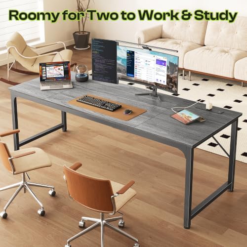 PRAISUN 70x24 Inch Computer Desk with Power Outlets & USB-C, Grey - Image 6