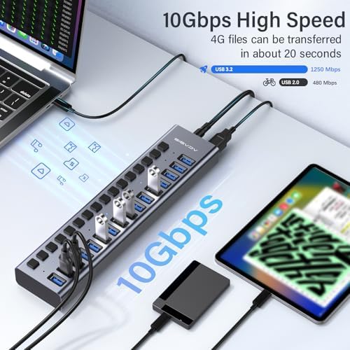 ACASIS Powered 16 Ports USB 3.2 Hub, 10Gbps Data Transfer, 96W Adapter - Image 3