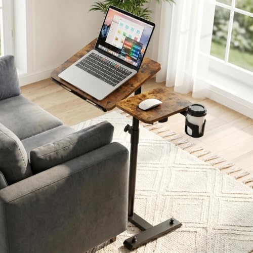 Aothia Small Standing Desk Rolling Table Adjustable Height, Laptop Mobile Stand with Wheels, Overbed Table, Portable Computer Workstation with Tiltable Desktop for Teacher Classroom Home Office, Brown by AothiaSimpleNaturalUnique