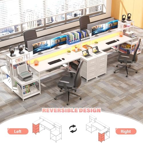 EnHomee71 White L Shaped Desk with Drawers,Printer Shelf for Home Office - Image 6