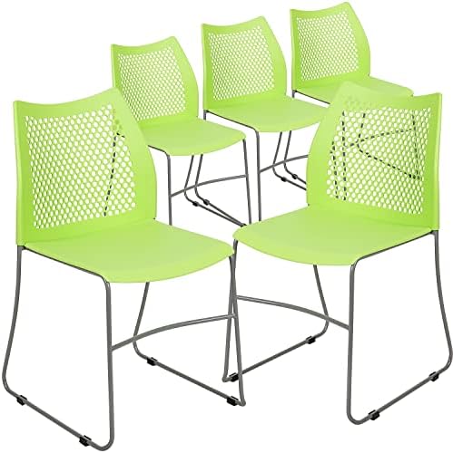 Flash Furniture Hercules Series Contoured Lobby Chairs with Air-Vent Honeycomb Backs, Ergonomic Stacking Chairs for Offices, Set of 5, Green by FlashFurniture