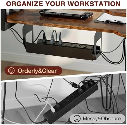 Acrolix 59" L Shaped Standing Desk with Shelves Keyboard Tray,Rustic Brown - Image 6