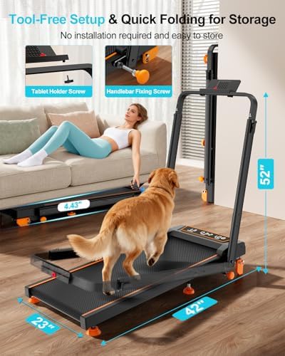 Rayspace Walking Pad with 12% Incline/Adjustable Height, Upgraded 3.5HP Walking Pad with Handle Bar, 4 in 1 Foldable Under Desk Treadmill, Electric Portable Treadmills for Home 350LBS, LED Display - Image 6