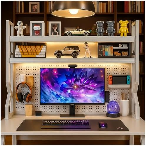 Desktop Bookshelf, Multi-Size pegboard Storage Organizer Rack, Dorm Desk Shelf, Desk Hutch, Desk top Storage Rack, Student Desktop Storage,Desk Shelves for top of des(White, 29.5" Lx9.9 Wx39 H) by Unknown