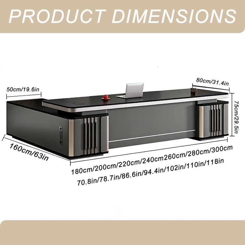 Executive Office Desk with Storage Cabinet,Modern l Shaped Executive Desk,50MM Thick Desktop for CEO Office, Reception & Commercial Workspace - Image 2