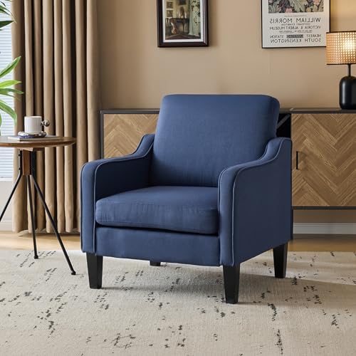 VINGLI Mid century Modern Accent Chair,Navy Blue Fabric Accent Chairs for Living Room Upholstered Armchair with Scooped Arms for Bedroom,Apartment,Studio,Office,Waiting Room by VINGLI
