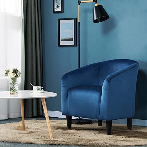 Yaheetech Small 25.5in Wide Velvet Barrel Accent Chair Bedroom, Pagoda Blue - Image 2