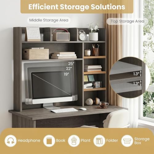 GLACER Desktop Bookshelf with LED Lights, Desk Hutch for Max 25" Monitor - Image 7