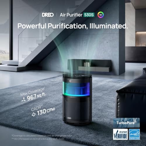 DREO Smart Air Purifier With RGBIC Light,Home Air Cleaner with Wi-Fi/Voice/Alexa, 4 Speeds & Auto/Turbo/HEPA Sleep Modes for Smoke, Dust, Pollen, Odor, PM2.5 Monitor, DREO 530S, DR-HAP010S Black - Image 2