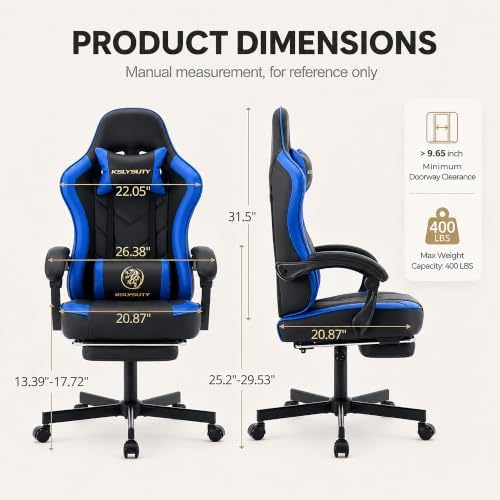 Office Desk Computer Gaming Chair for Adults, Ergonomic High Back Gamer Chair with Massage and Pocket Spring Cushion, Swivel Comfy Video Game Chairs with Footrest and Lumbar Support (Black Blue) - Image 3
