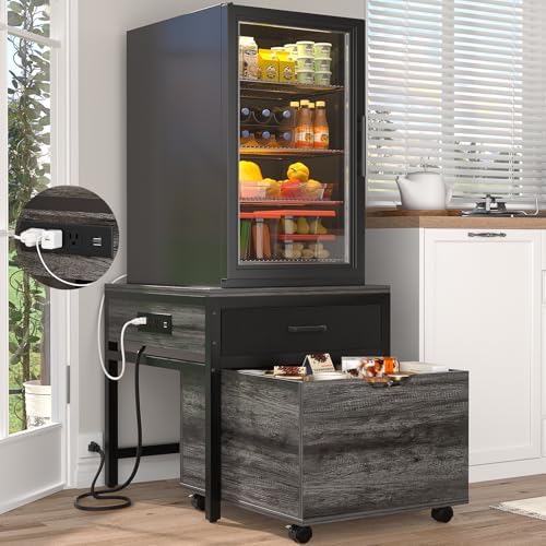 Unikito Mini Fridge Stand with Storage Drawer and Charging Station by Unikito