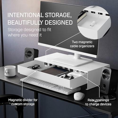 YAMAZAKI Home Monitor Stand with Drawer and Cable Management Riser, White - Image 3