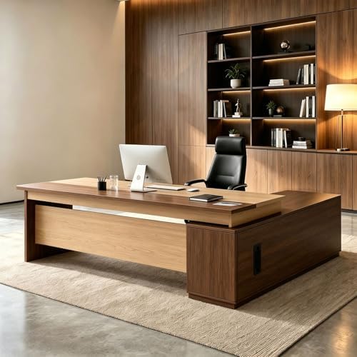 L Shaped Executive Desk with Drawers, Large Wood Workstation, Modern Executive Office Furniture for Home Office and Business Workspace, Multiple Sizes & Colors by Unknown