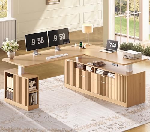 SEDETA Fluted L Shaped Executive Electric Standing Desk with 4 Drawers by SEDETA
